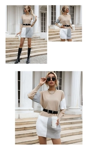 Détails de la robe en tricot color-block avec ceinture et texture élégante