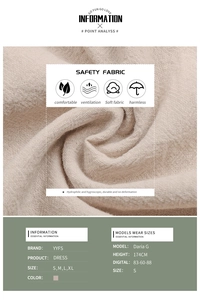 Dettaglio del tessuto beige traspirante con trama morbida e info sulle taglie dalla S-XL