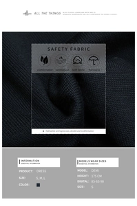Macro detail showing high-quality black knit fabric texture and garment specifications