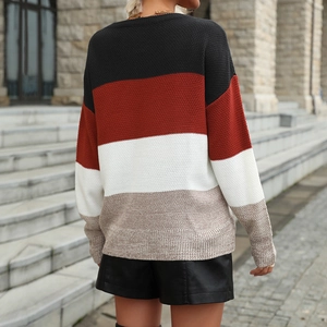 Damen Oversize-Strickpullover für den Herbst mit vierfarbigem Blockdesign und Langarm