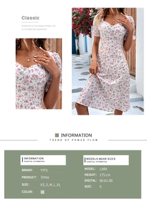 Détails de la robe fleurie montrant l'encolure carrée vintage et les volants aux manches