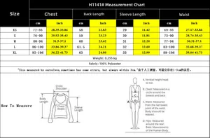 Size chart for backless mini dress H1141 including chest and waist measurements