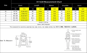 Detailed size chart for H1163 backless print dress showing chest and length measurements