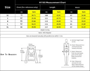 Detailed size chart for H1185 floral V-neck dress including measurements in cm and inches