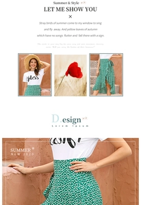 Detail of green polka dot wrap skirt with ruffle hem and high waist summer design