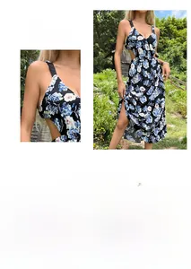 Dettaglio dell'abito midi a fiori con design a schiena scoperta e ritagli in vita laterali