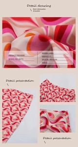 Détail du pantalon évasé à taille haute avec motifs de cœurs ondulés rouge et orange