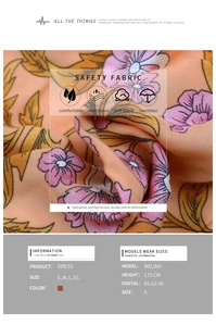 Detailed macro view of orange floral dress fabric with soft texture and breathable material