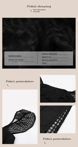 Détail du tissu en dentelle noire texturée sur la robe d'été avec coutures d'épaule
