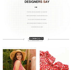 Close-up of ruffled neckline detail on red floral daisy print summer halter dress