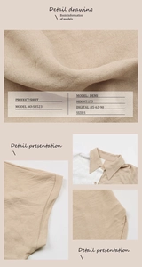 Detail of color-block shirt fabric texture and collar with model size information