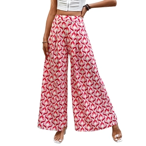 Pantalon large taille haute d'été avec motif géométrique de cœurs ondulés rétro pour femme