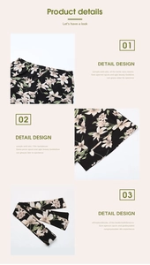 Détails de la combinaison fleurie avec taille élastique et ceinture en tissu assortie