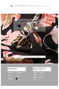 Detail of floral printed fabric for wide leg trousers showing soft and breathable texture