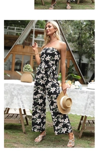 Combinaison bustier à fleurs à jambes larges avec détail de ceinture à nouer
