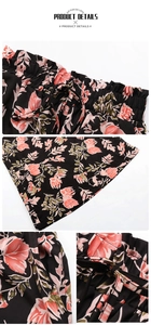 Detail of floral printed casual pants showing elastic waistband and adjustable drawstring