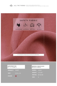Detailed fabric texture of the pink V-neck short sleeve shirt showing soft breathable material
