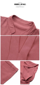 Detail view of pink v-neck blouse showing ruffled sleeves and high-quality stitching
