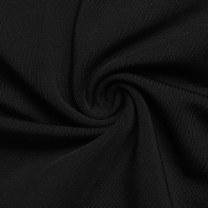 Close-up of black high-elastic knit fabric with fine texture and smooth drape effect