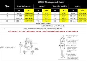 Detailed size chart for V-neck sleeveless pleated dress with fabric and weight info