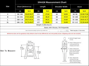Detailed size chart for floral pleated V-neck sleeveless dress with measurements in cm and inches
