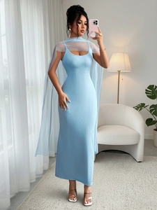 Women's Sexy Solid Color Slim Fit Suspender Maxi Dress Elegant Ribbed Knit Sleeveless Long Dress For Party Club Wear