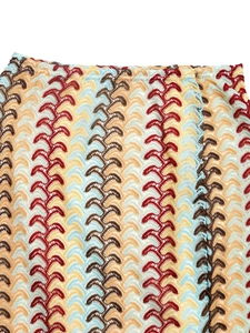 Close-up of vibrant crochet knit texture with colorful chevron pattern on women's beachwear