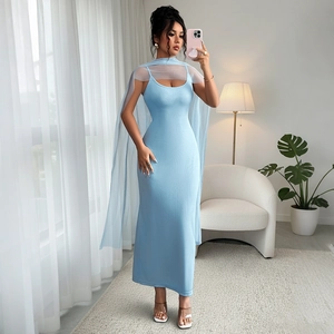 Robe Longue Élégante en Maille Côtelée pour Femme Avec Châle en Maille Col en U Taille Haute Robe Sans Manches Été