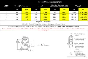 Detailed size chart for women's Cuba collar dress with viscose and linen blend measurements