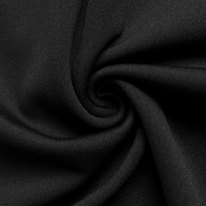 Close-up of black knitted fabric showing soft texture and fine ribbed material