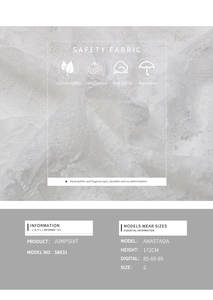 Detailed fabric texture of white lace jumpsuit S8631 with breathable material close-up