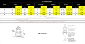 Detailed size chart for lace trim bodysuit with measurements from size S to XL