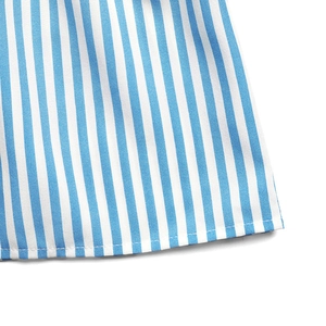 Detailed close-up showing the hem stitching and blue striped fabric of the sleeveless dress