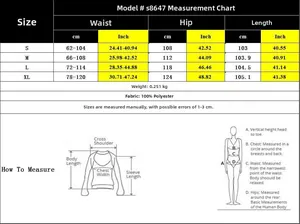 Detailed size guide table for high waist wide leg pants with S-XL measurements