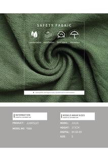 Detail showing high-quality dark green jumpsuit fabric with breathable and soft texture