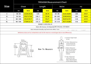 Size chart for cross back jumpsuit showing S to XL measurements in cm and inches