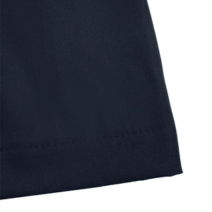 Detailed close-up showing the fine texture and neat stitching of dark blue woven fabric