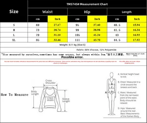 Size chart for high waist mini skirt showing measurements for S, M, L, XL in cm and inches