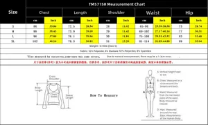 Size chart for slim sleeveless V-neck bodysuit showing S to XL dimensions in cm and inches