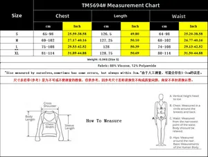 Detailed size chart for strapless maxi dress with chest, waist, and length measurements