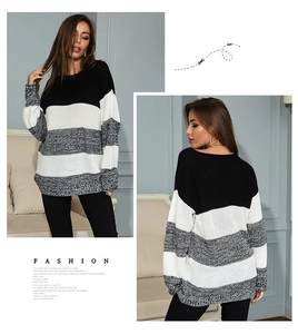 Vista frontale e posteriore di un maglione a righe vestibilità comoda in nero e bianco