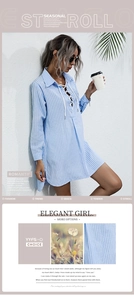 Detailed view of blue and white striped long sleeve shirt with lace-up V-neckline