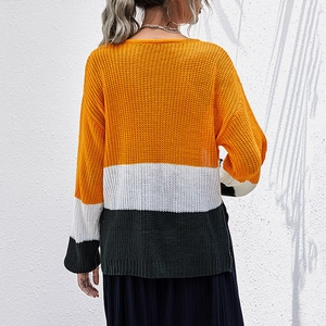 Pull en maille pour femme avec blocs de couleurs orange blanc et gris coupe ample