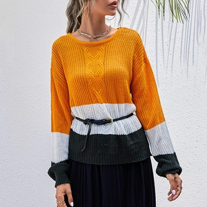 Pull en tricot chic pour femmes avec design color-block, torsades et coupe décontractée
