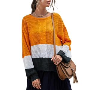 Pull en maille ample avec blocs de couleurs orange, blanc et vert foncé pour style automne