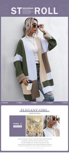Detail of color-block knit cardigan in olive green and beige with thick cable texture