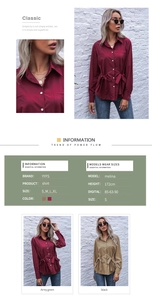 Detail of French vintage blouse with lapel collar and waist tie design in burgundy