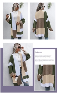 Collage of long sleeve patchwork knit cardigan showing front, back and texture detail