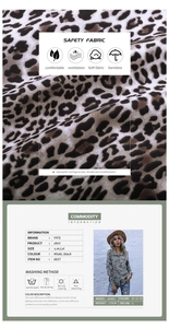 Macro shot of breathable leopard print fabric and structured size chart for women shirt