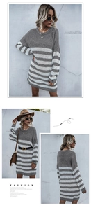 Collage de robe en maille rayée ample montrant les vues de face et de dos sur mannequin